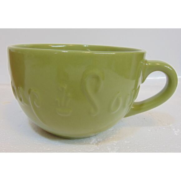 Soup Bowls With Handles KIC Stoneware Chili Green Brown 5" Embossed Letters VTG - Picture 3 of 11